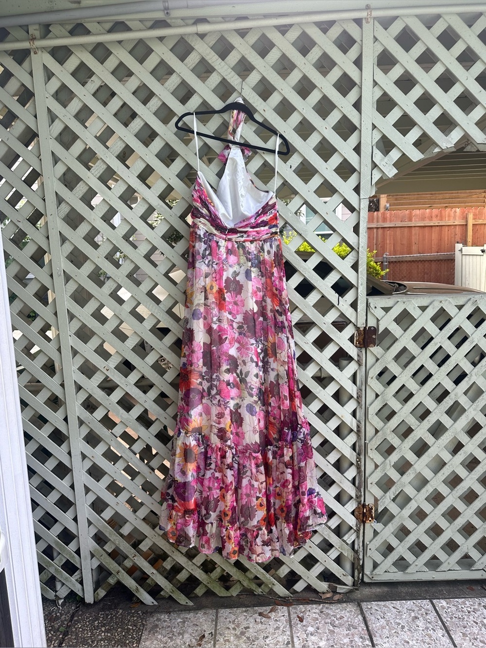 MAC DUGGAL Multicolor Asymmetrical Ruffled Halter Floral Gown - Picture 7 of 7